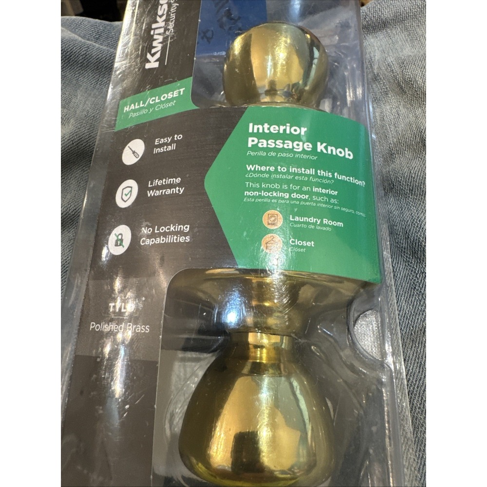 KWIKSET Passage Hall‎ And Closet Polished Brass Door Knob 92001-513